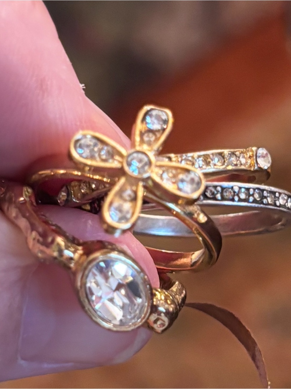 Chico's Gold Crystal Flower Stackable Ring Set